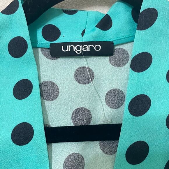 UNGARO Blouse Indera Polka Dot V Neck Sleeveless Pleated Top Size M - Picture 3 of 6
